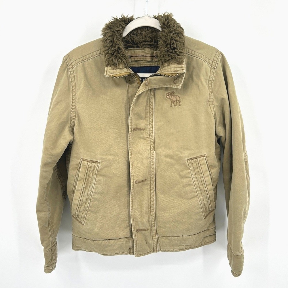 Vintage Abercrombie Y2K Adirondack Jacket Medium Tan Sherpa Lined Heavy‎ Moose